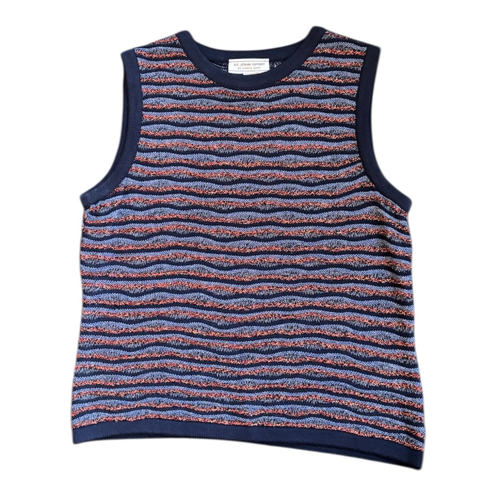 St. John Sport Navy Textured Wave Knit Tank